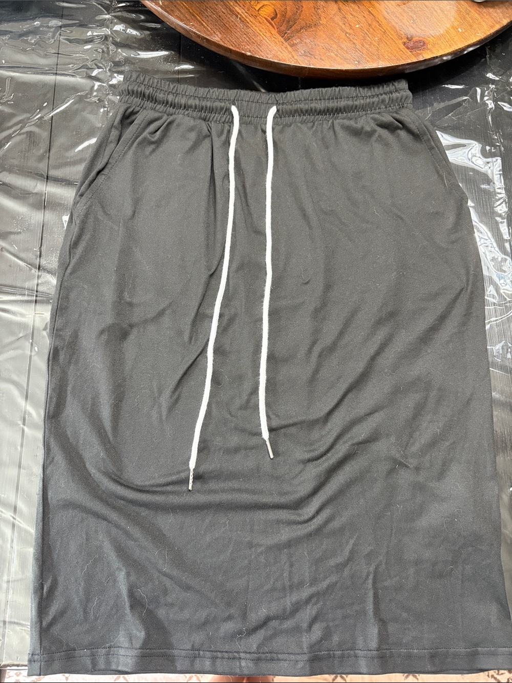 SHEIN Black Knit Midi Skirt with White Drawstring